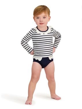 NWT Sperry Baby Rash Guard Swimsuit Set 6 Months Navy Stripe UPF 50+